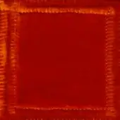 Red fabric square with textured surface and fringed border, displaying a vertical grain and subtle sheen against a solid red backdrop.